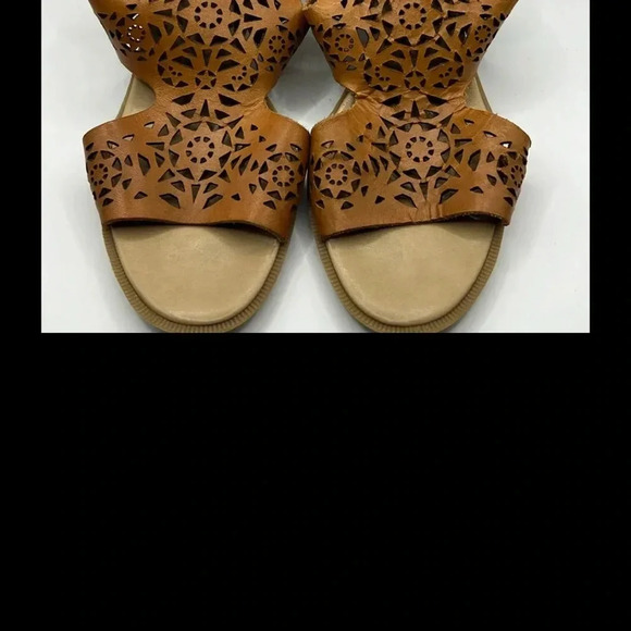 Barbara Barbieri Leather Lazer Cut Block Heel Open Toe Sling Back Sandals 8M Y2K - Picture 12 of 12